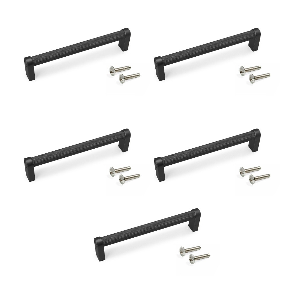 Lot de 5 poignées pour meubles Bergen - L141mm - entraxe 128mm - Aluminium - Peint en noir