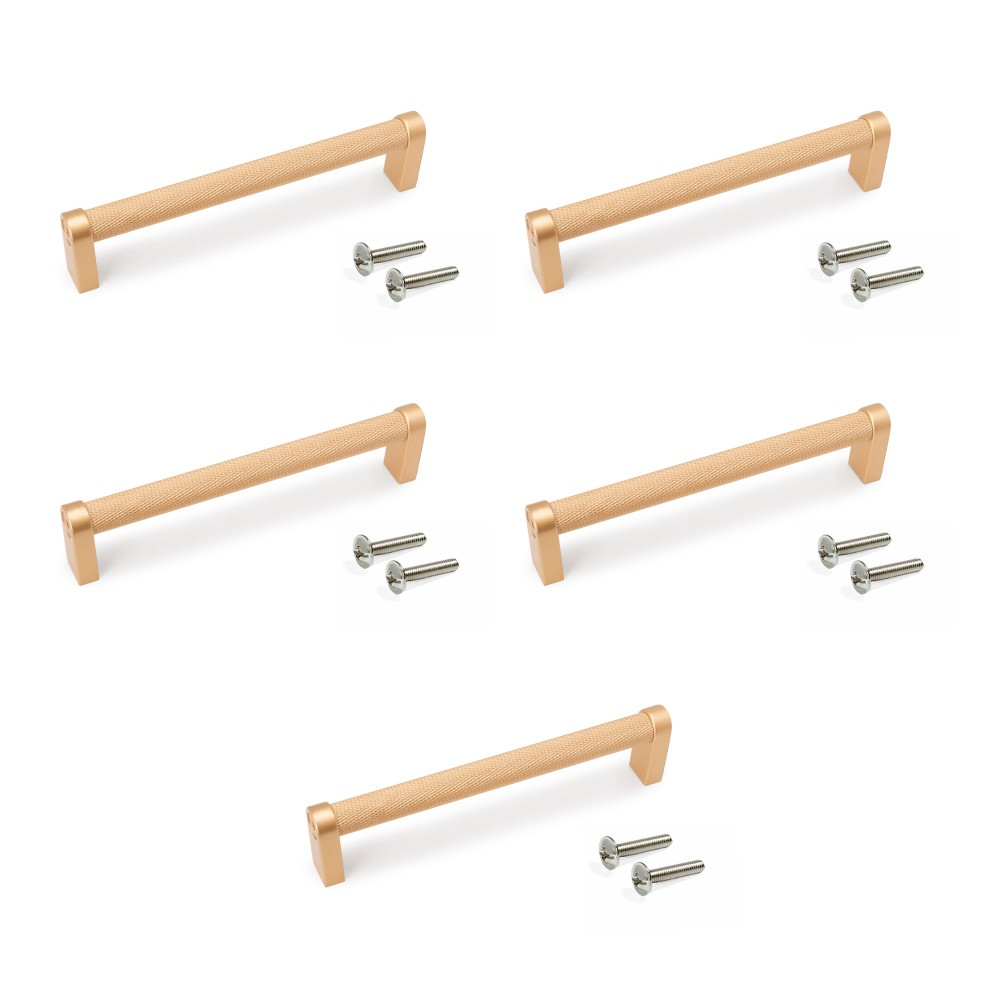 Lot de 5 poignées pour meubles Bergen - L141mm - entraxe 128mm - Aluminium - peint en or