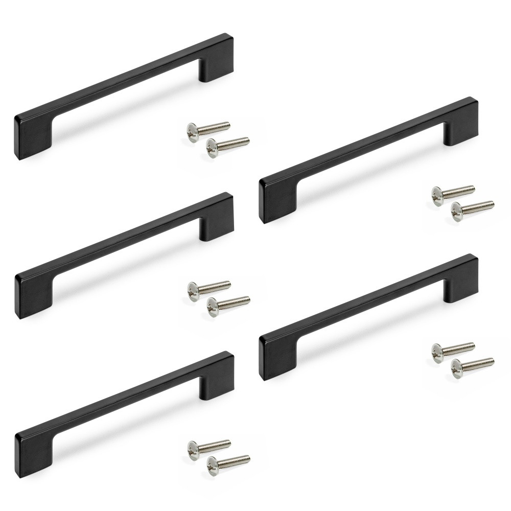 Lot de 5 poignées pour meubles Montréal - L192mm - entraxe 160mm - Zamak - Peint en noir