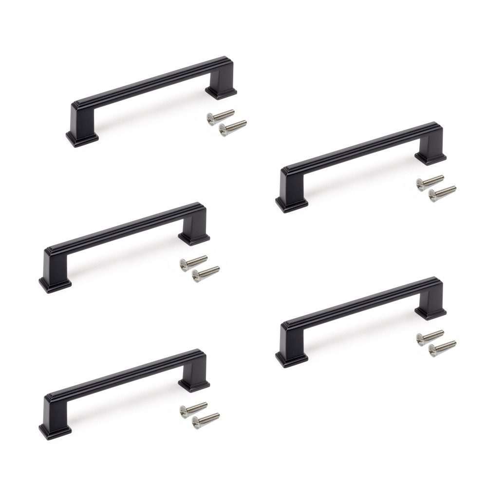 Lot de 5 poignées pour meubles Tanger - L147.5mm - entraxe 128mm - Zamak - Peint en noir