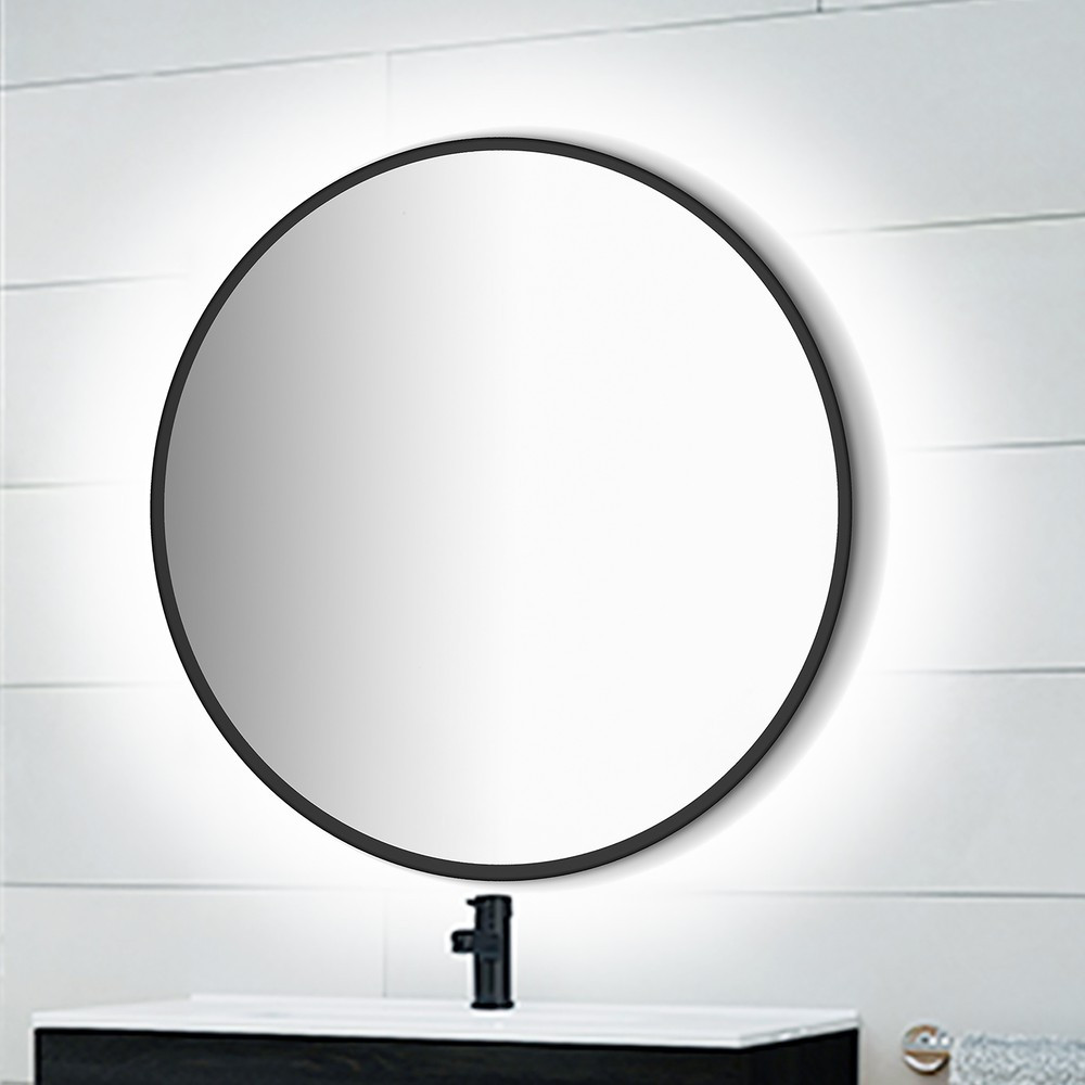 Miroir Zeus éclairage décoratif à LED et cadre noir- diamètre 80 cm- AC 230V 50Hz- 12 W- Aluminium et Verre