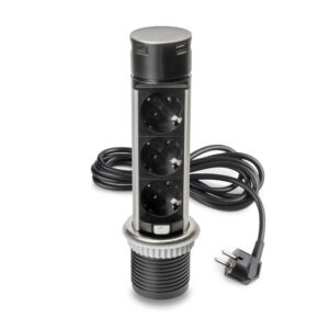 Multiconnecteur Vertikal Push 60 -  diamètre 60 mm -  3 prises de type Schuko -  1 USB de type A -  1 USB de type C -  Acier et