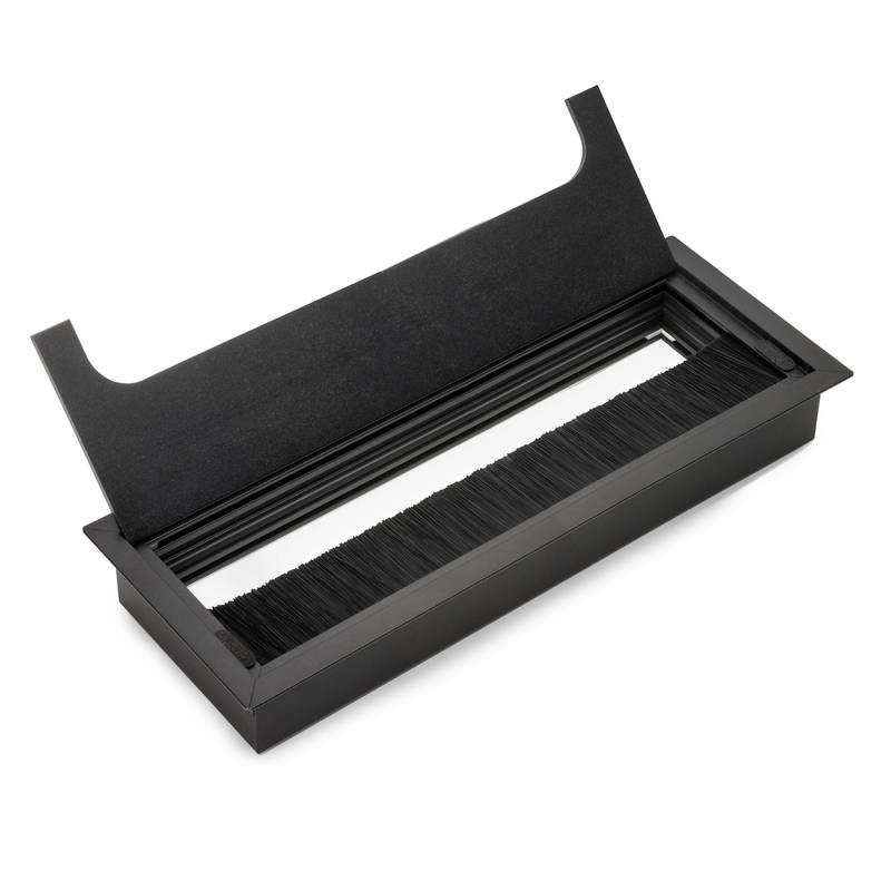 Passe-cables de table Quadrum - rectangulaire - 269x80mm à encastrer - Aluminium - Noir