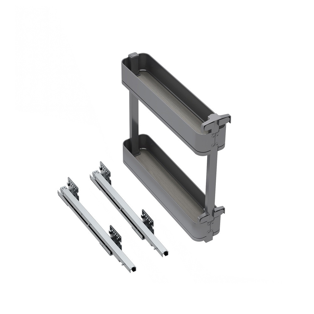 Porte-bouteilles latéral extractible Harmony avec fermeture amortie - Module largeur 150mm hauteur 700mm - Acier et Bois - Gr
