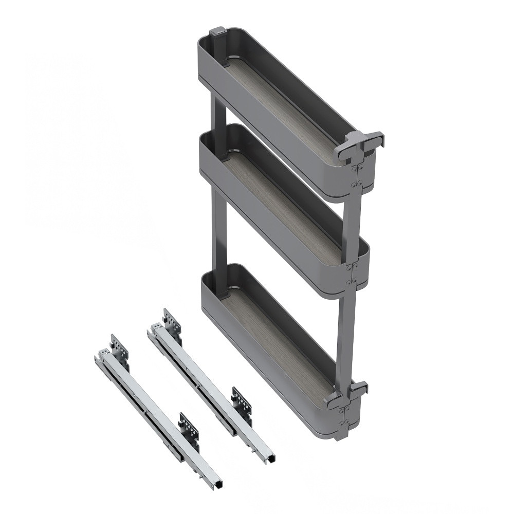 Porte-bouteilles latéral extractible Harmony avec fermeture amortie - Module largeur 150mm hauteur 800mm - Acier et Bois - Gr