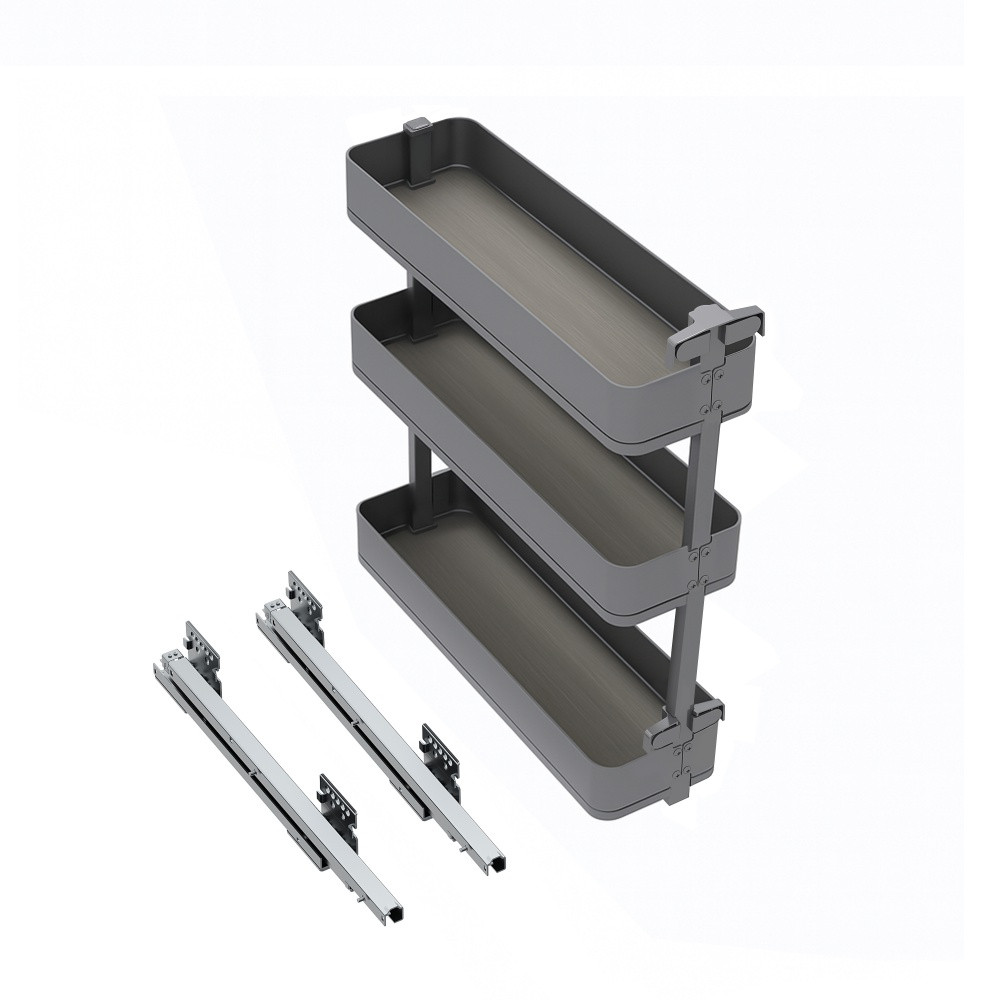 Porte-bouteilles latéral extractible Harmony avec fermeture amortie - Module largeur 200mm hauteur 800mm - Acier et Bois - Gr
