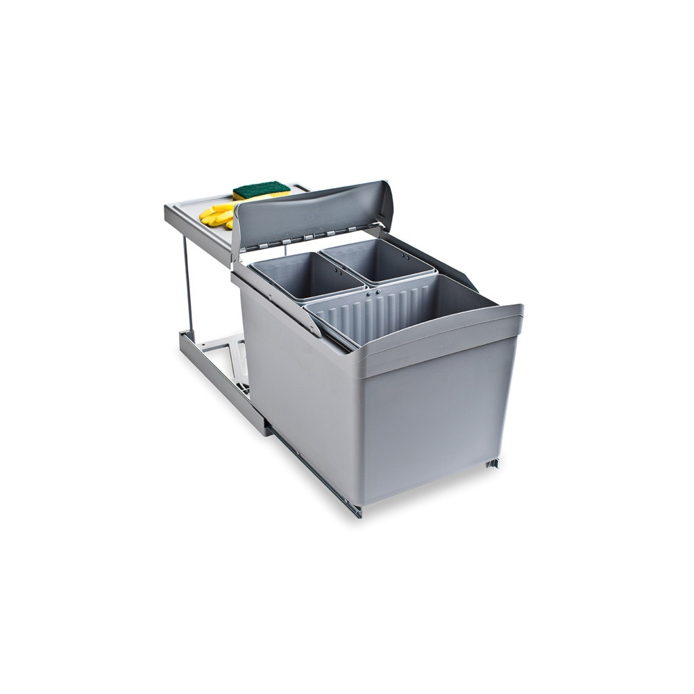 Poubelle de recyclage pour fixation inférieure et extraction automatique dans caisson de cuisine 1x16litres 2x7 - 5litres - Pla