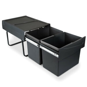 Poubelle de tri Emuca Recycle 2 x 15 L - fixation bas de caisson extraction manuelle noir