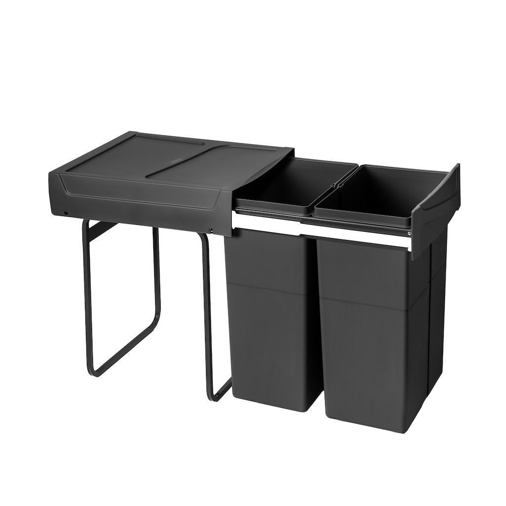 Poubelle de tri Emuca Recycle 2 x 25 L - fixation bas de caisson extraction manuelle noir