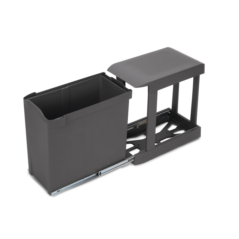 Poubelles de recyclage pour la cuisine - 1 x 30L - fixation inférieure et extraction automatique - Acier et Plastique - Gris