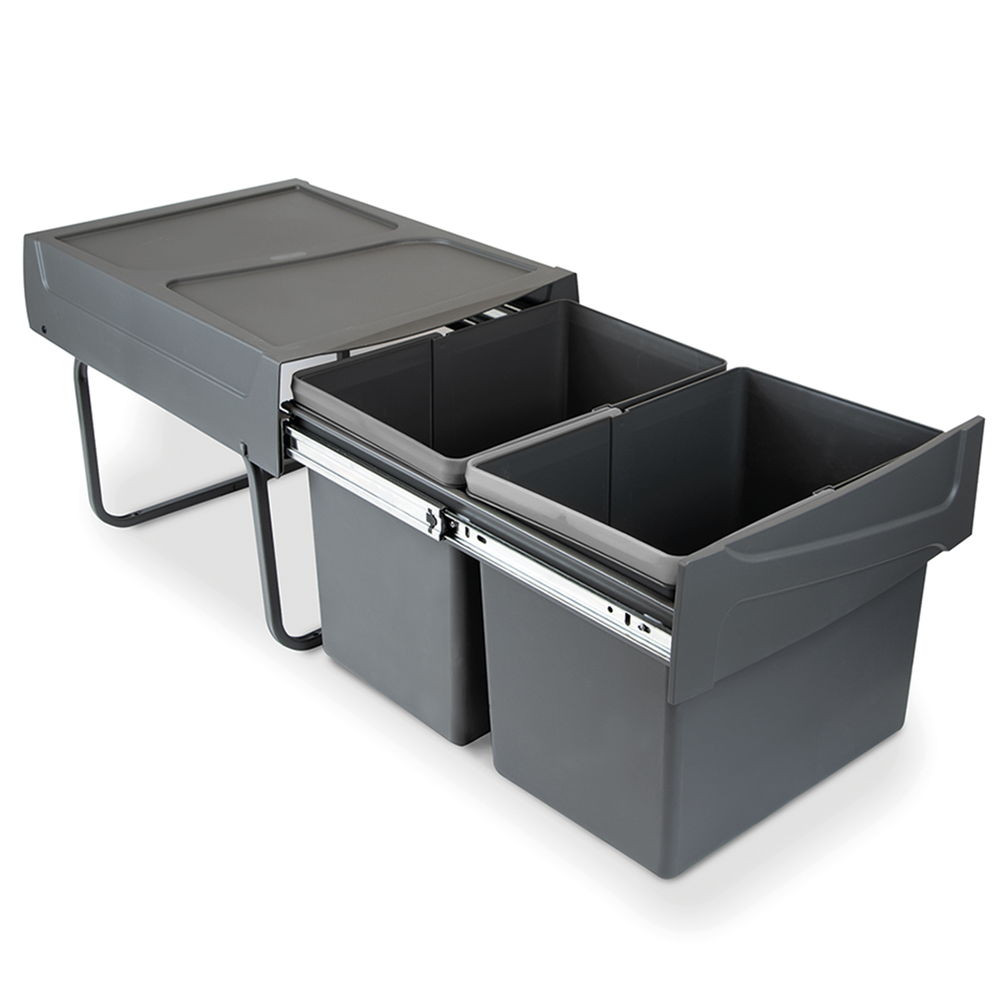 Poubelles de recyclage pour la cuisine, 2 x 15 L, fixation inférieure manuel