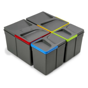 Poubelles pour tiroir de cuisine Recycle avec couvercle anti-odeurs - Hauteur 216mm - 2x12litres - 2x6litres - Plastique gri