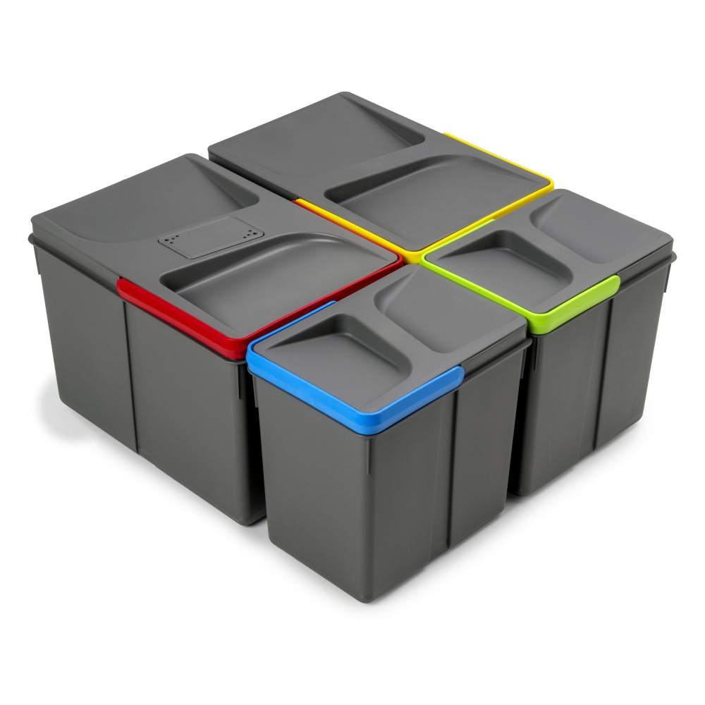 Poubelles pour tiroir de cuisine Recycle avec couvercle anti-odeurs - Hauteur 216mm - 2x12litres - 2x6litres - Plastique gri