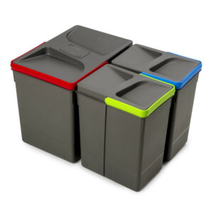 Poubelles pour tiroir de cuisine Recycle avec couvercle anti-odeurs - Hauteur 266 - 1x15litres - 2x7litres - Plastique gris