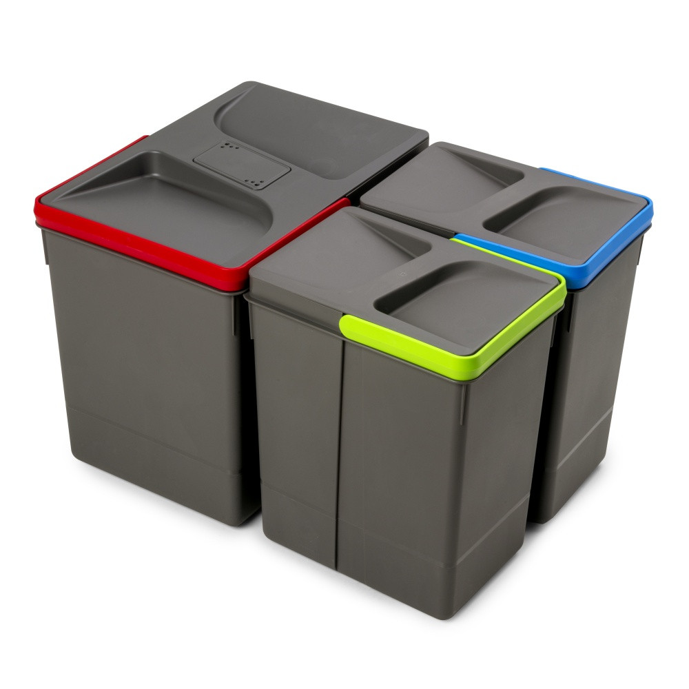 Poubelles pour tiroir de cuisine Recycle avec couvercle anti-odeurs - Hauteur 266 - 1x15litres - 2x7litres - Plastique gris