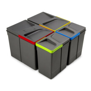 Poubelles pour tiroir de cuisine Recycle avec couvercle anti-odeurs - Hauteur 266 - 2x15litres - 2x7litres - Plastique gris