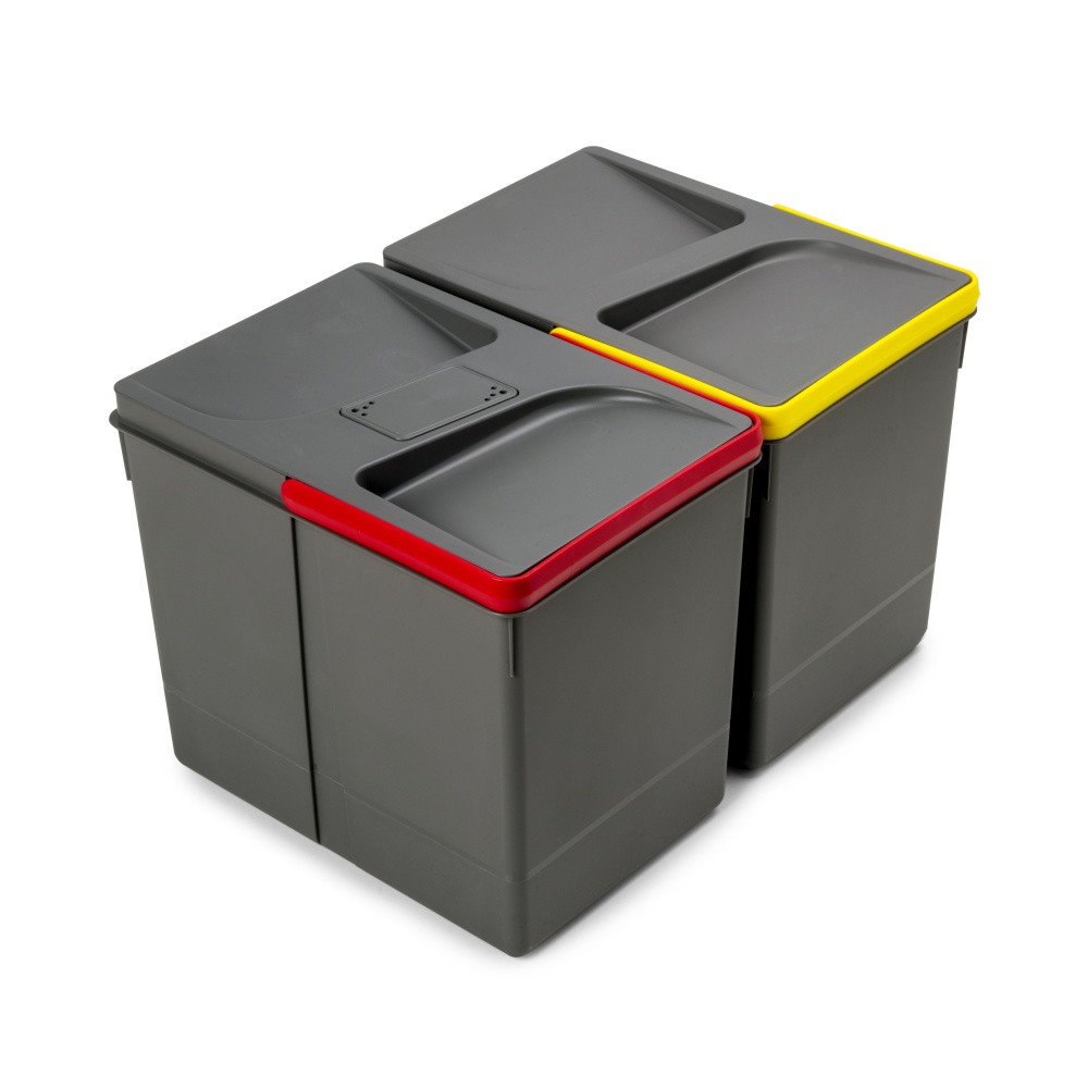 Poubelles pour tiroir de cuisine Recycle avec couvercle anti-odeurs - Hauteur 266 - 2x15litres - Plastique gris antracite