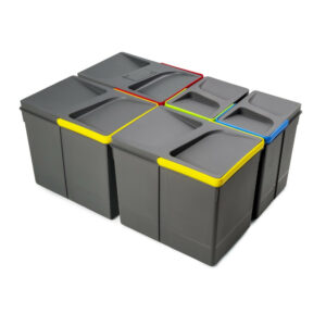 Poubelles pour tiroir de cuisine Recycle avec couvercle anti-odeurs - Hauteur 266 - 3x15litres - 2x7litres - Plastique gris