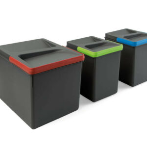 Poubelles pour tiroir de cuisine Recycle, Hauteur 216, 1x12 litres + 2x6 litres, gris