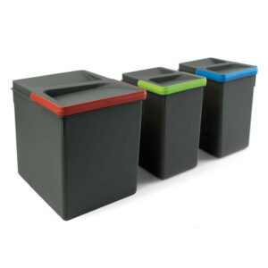 Poubelles pour tiroir de cuisine Recycle, Hauteur 266, 1x15 litres + 2x7 litres, gris
