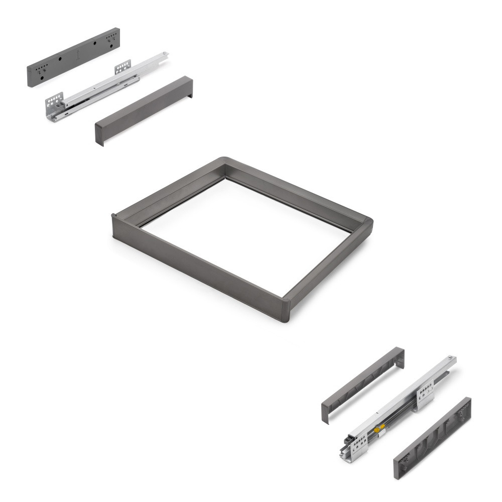 Rack avec glissières à extension totale et à fermeture douce pour accessoires d'armoire Quartz - 562-588mm - Aluminium et plas