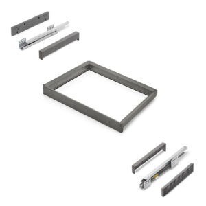 Rack avec glissières à extension totale et à fermeture douce pour accessoires d'armoire Quartz -  612-638mm -  Aluminium et plas