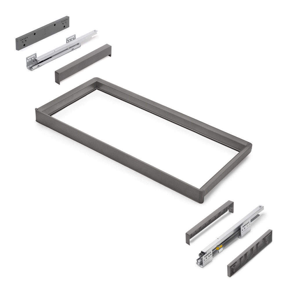 Rack avec glissières à extension totale et à fermeture douce pour accessoires d'armoire Quartz - 862-888mm - Aluminium et plas