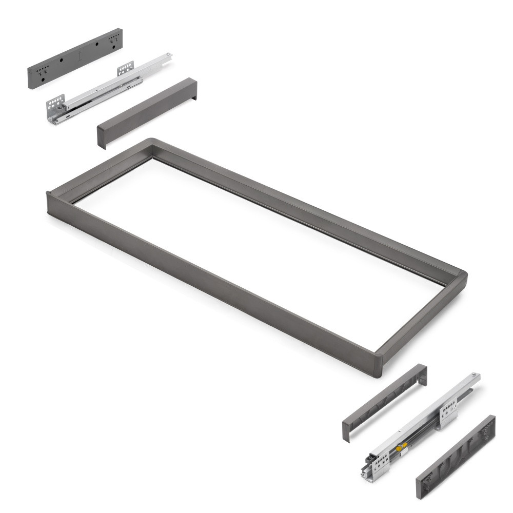 Rack avec glissières à extension totale et à fermeture douce pour accessoires d'armoire Quartz - 937-963mm - Aluminium et plas
