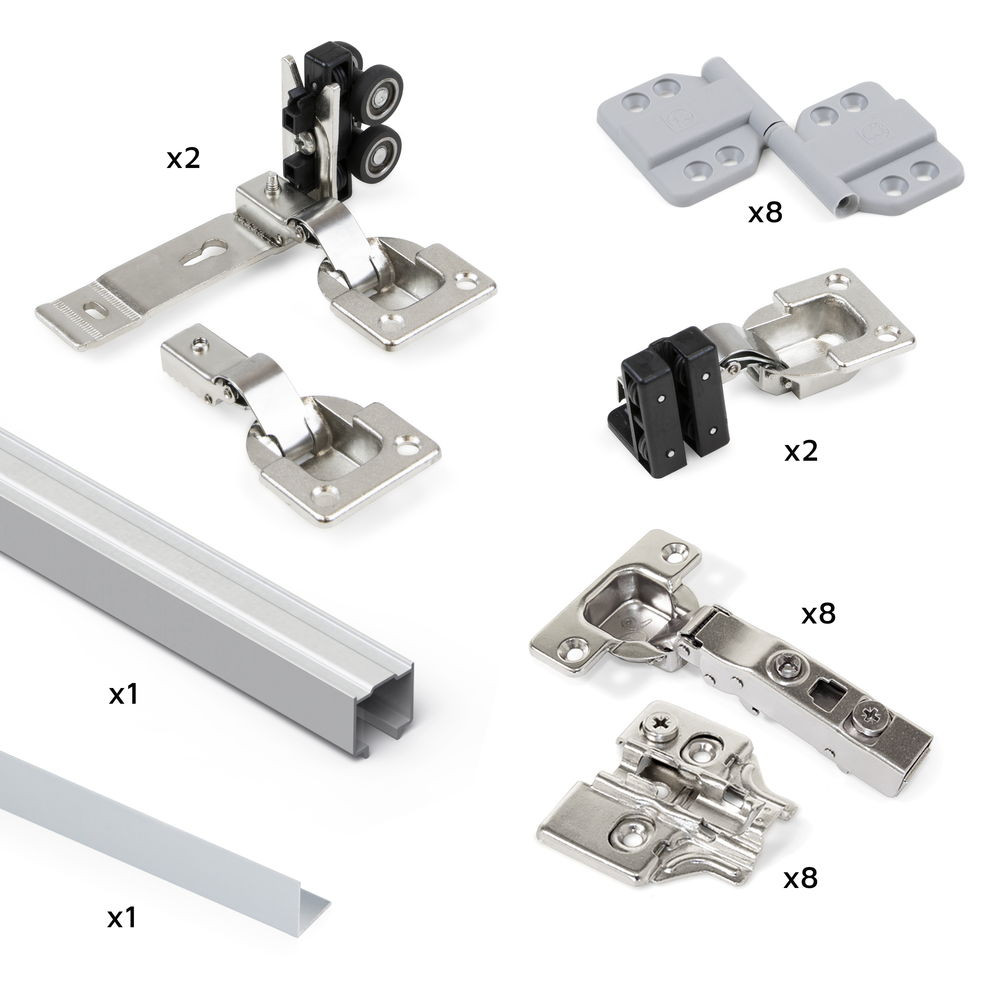 Système Twofold en format kit pour 2 portes coulissantes à fermeture amortie