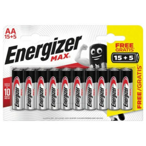 Lot de 15 + 5 piles alcaline AA Max, 1.2 V, ENERGIZER