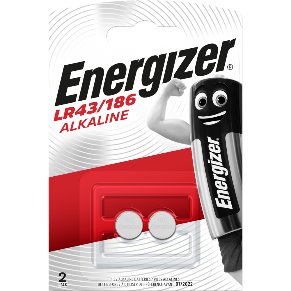 Lot de 2 piles alcaline lr43/d18ga/v12ga, V, ENERGIZER