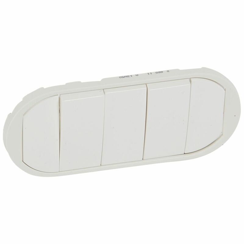 Enjoliveur large CELIANE pour interrupteur, va-et-vient ou poussoir 5 commandes blanc LEGRAND 068011