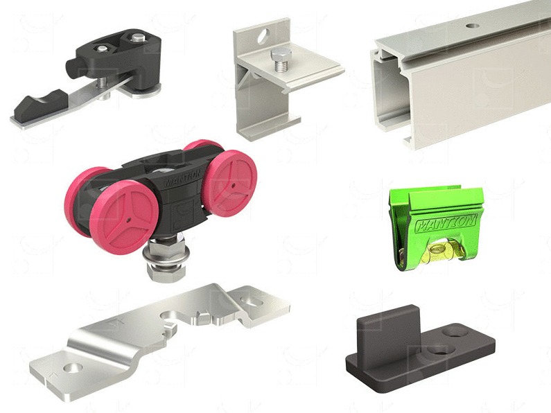 Ensemble rail 1,95 m et accessoires pour porte 21 / 60 kg MANTION SAF10-80-195-2