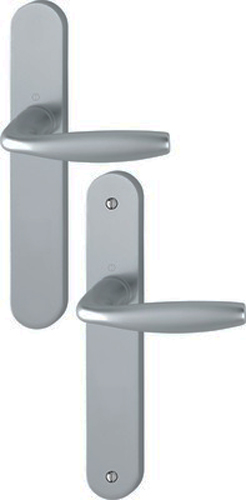 Ensemble sur plaque NEW YORK EA70 type bec de cane entraxe à 195 finition alu aspect inox HOPPE 3282007
