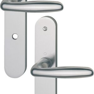 Ensemble sur plaques aluminium VERONA à condamnation finition F9 aspect inox mat HOPPE 758197