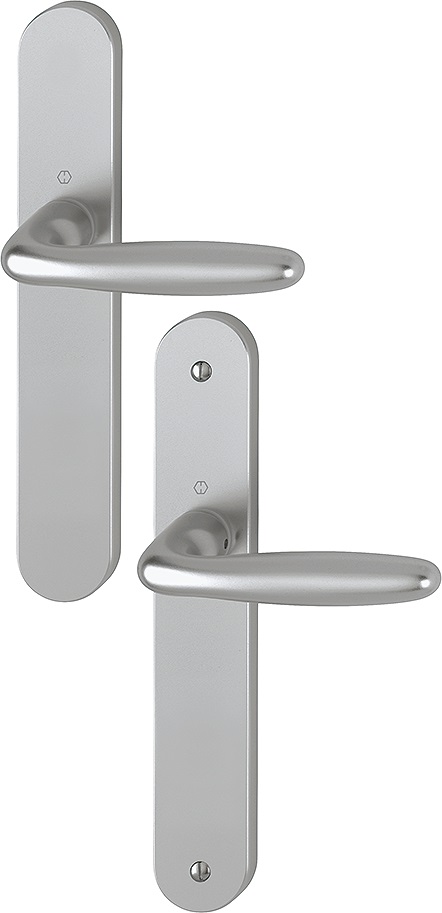 Ensemble sur plaques aluminium VERONA bec de cane finition F1 aspect argent HOPPE 758067
