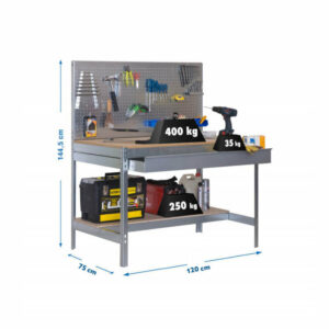 Etabli de travail 1200mm - SIMONRACK - BT2 BOX 1200 - 2 tablettes 1 tiroir et panneau percé