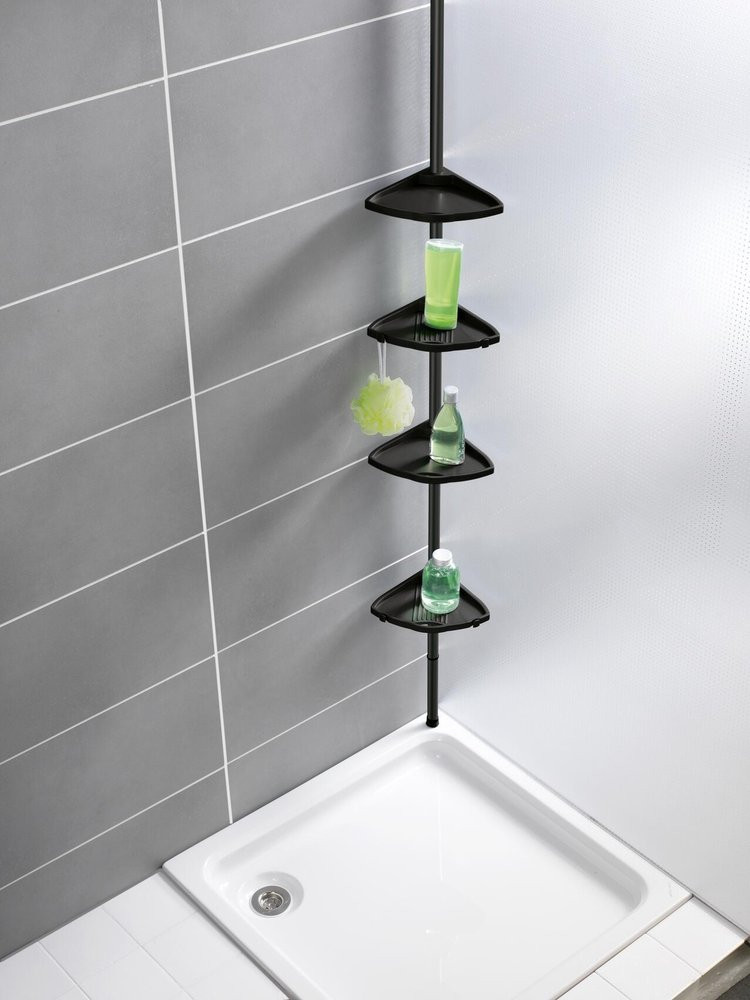 Etagère de bain / douche d'angle télescopique noir à encastrer Compact