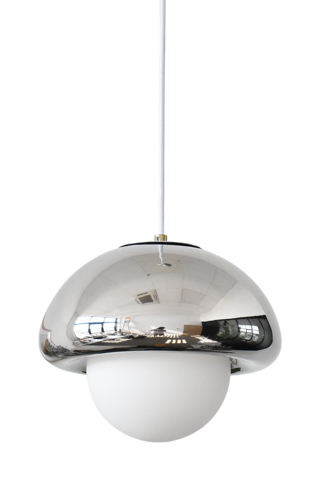 Suspension Pop champi verre, chrome, Diam.25 cm, E27