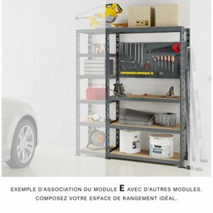Extension établi-étagère charge lourde MODULÖ STORAGE avec 4 plateaux de 100 cm de long et 1 panneau (SYSTÈME EXTENSION)