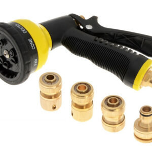 Pistolet d'arrosage avec jeu de 4 raccords en laiton