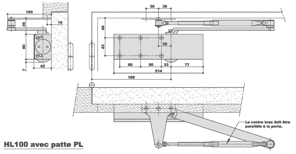 Ferme porte HL 100 force 2 - 4 bras à compas ISEO