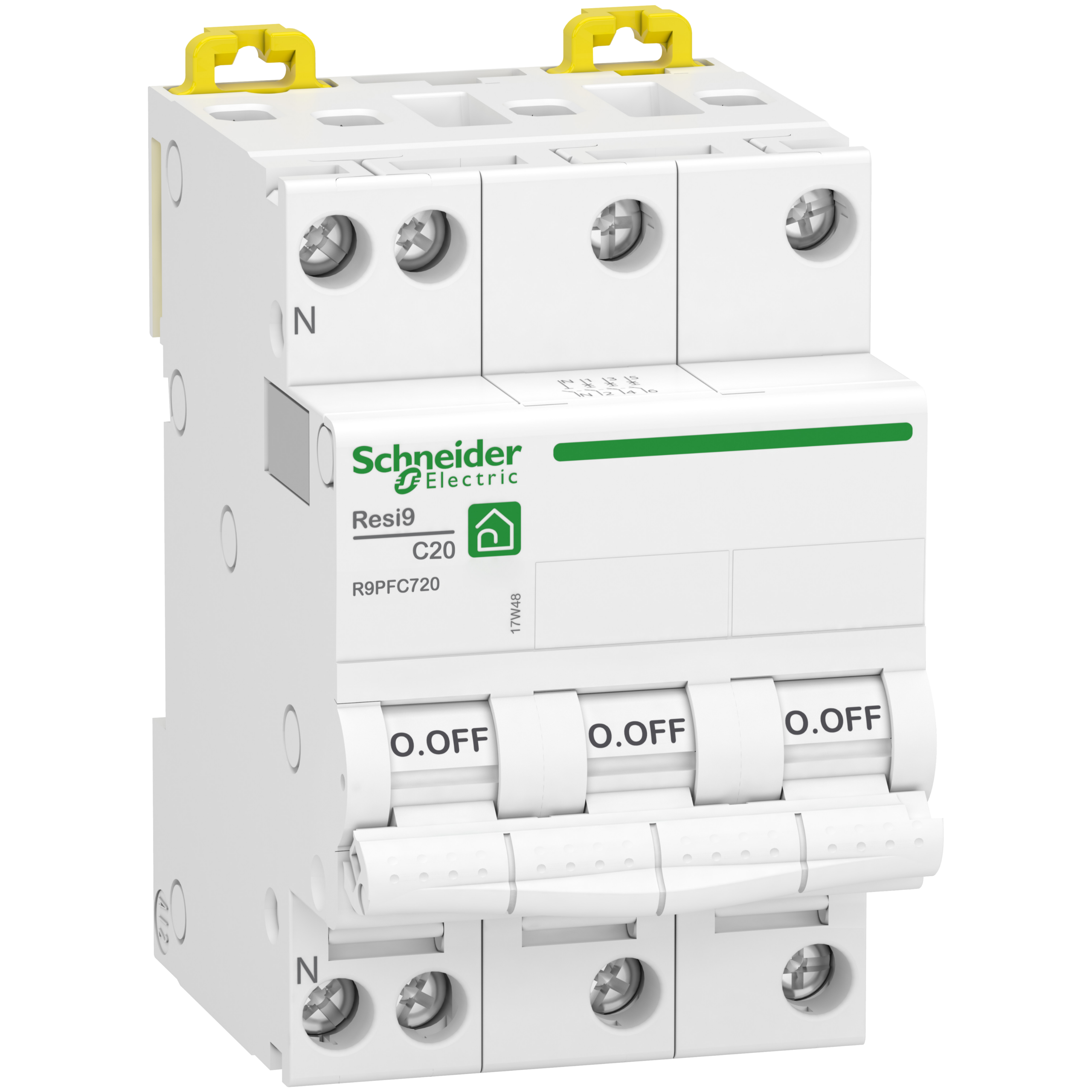 Disjoncteur tétrapolaire SCHNEIDER R9PFC720 20A courbe C 3kA 400V+D34 Resi9 XP