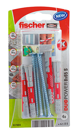 Chevilles et vis Duopower FISCHER, Diam.8 x L.65 mm