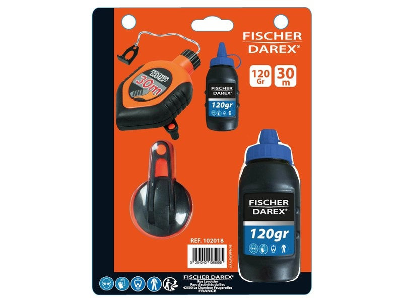 Cordeau longueur 30 metre et poudre a tracer 120 grammes fischer darex