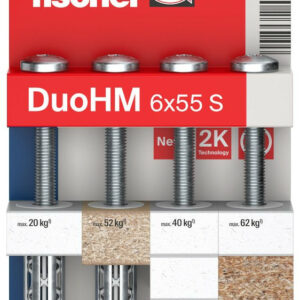 Lot de 4 chevilles murale avec vis DuoHM FISCHER, Diam.6 x L.55 mm