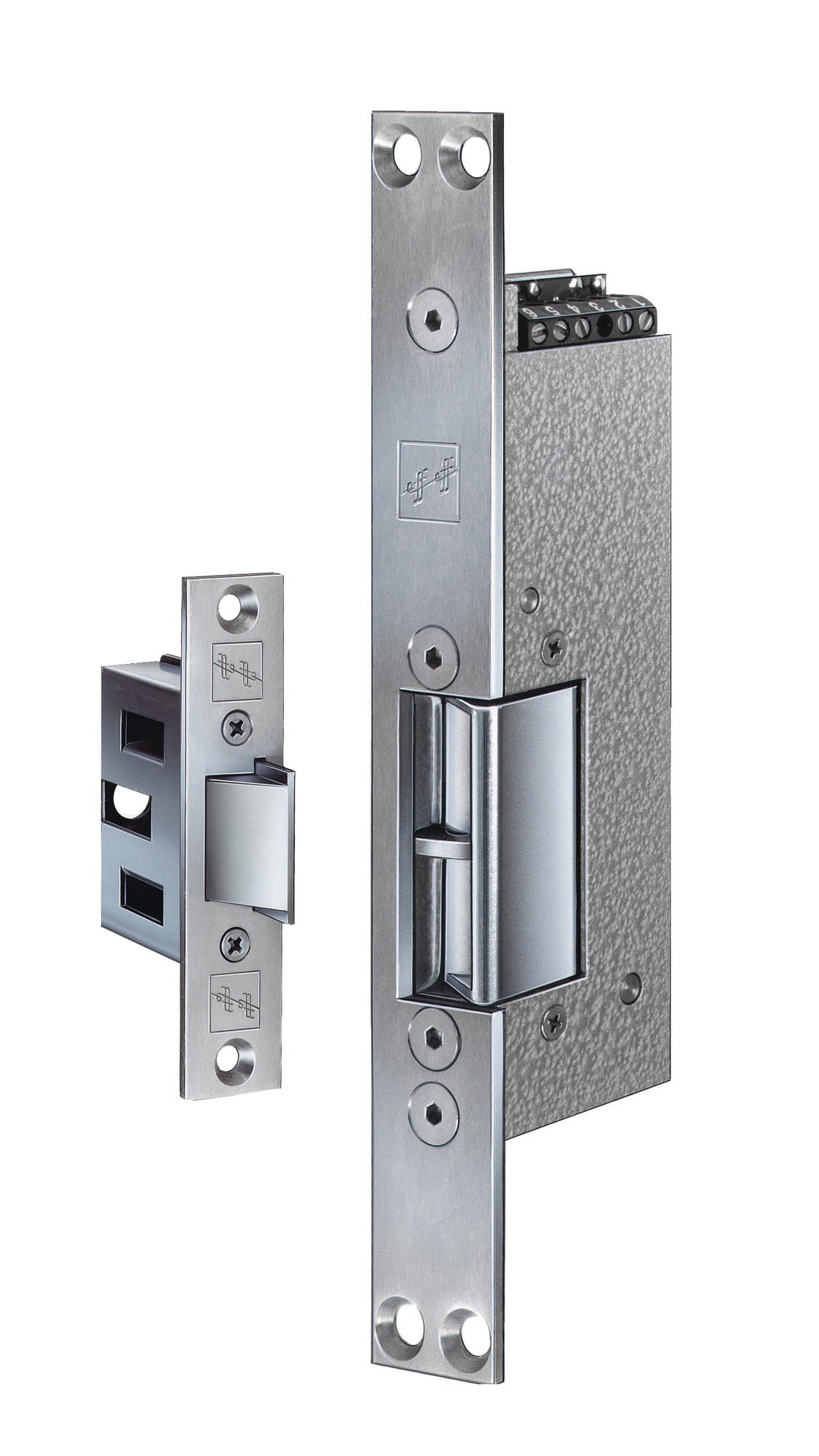 Gâche électrique anti-panique 24V série 331 RRAKRR DIN droite + contre-partie 807 EFF-EFF 3314SET1116-F95