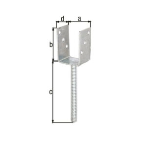 Ancre poteau U+tige canelée T327galvanisée à chaud à bétonner 71x100