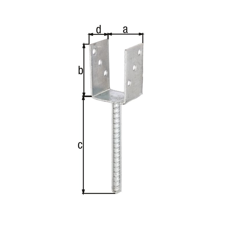 Ancre poteau U+tige canelée T327galvanisée à chaud à bétonner 71x100