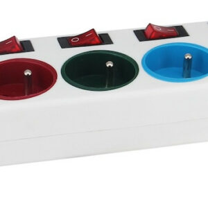 Multiprise 5P 2P+T 16A avec repères couleurs, 6 interrupteurs
